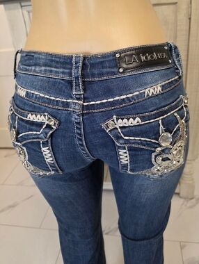 LA idol USA Heavy White Stitch Rhinestone Boot Cut.